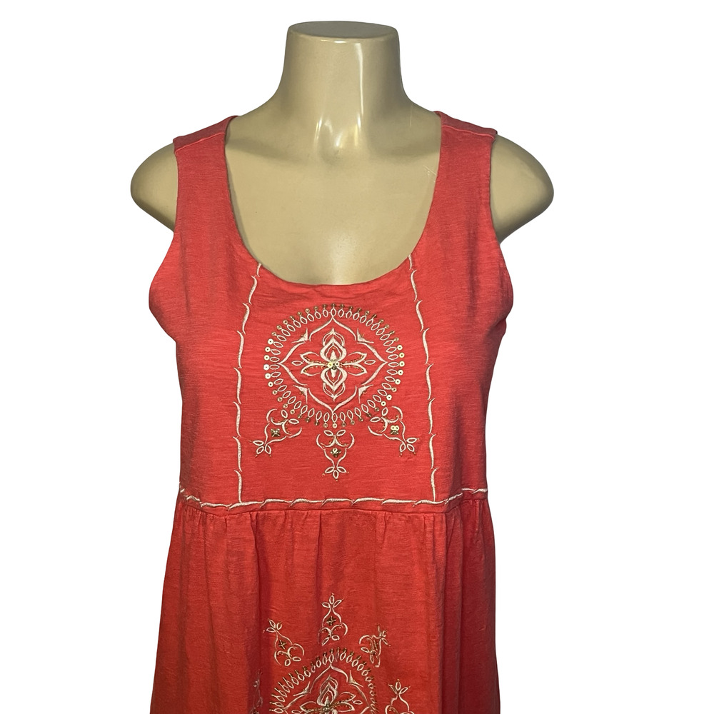 J Jill Dress Womens Small Orange Embroidered Tank Maxi Jersey Boho Sundress - Picture 2 of 13
